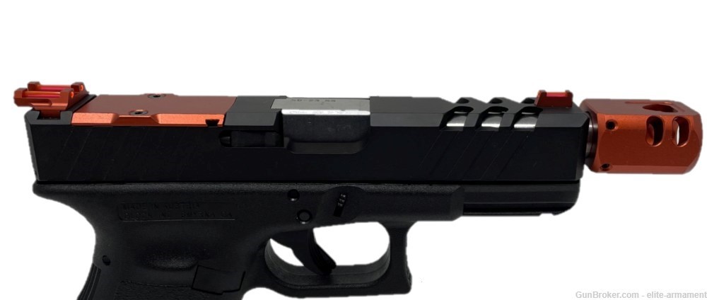 Glock 19 Slide Gen 3 Assembled RMR Cut + Red Anodized Comp Fiber Sights -img-2