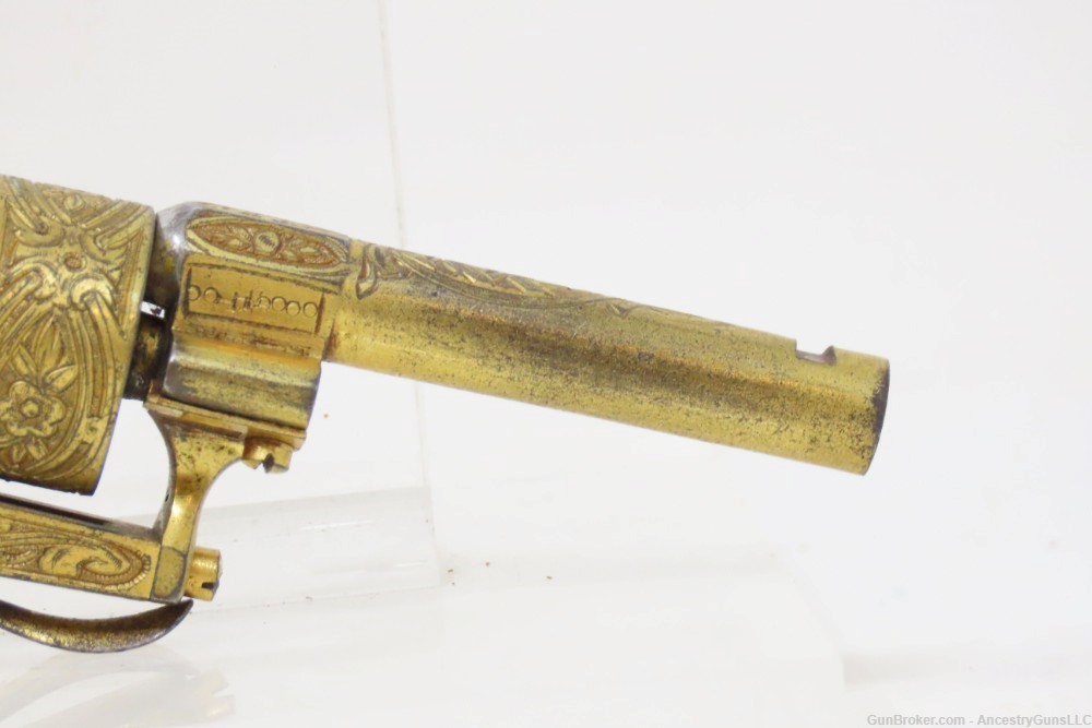 GOLD, ENGRAVED, IVORY Leather CASED Antique 5mm PINFIRE Revolver Lefaucheux-img-21