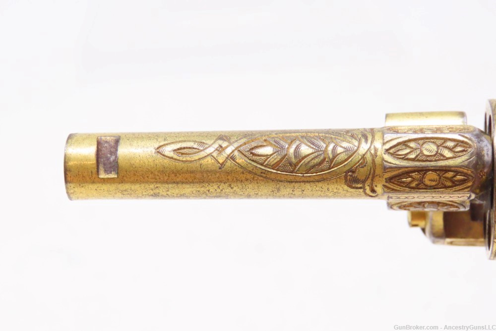 GOLD, ENGRAVED, IVORY Leather CASED Antique 5mm PINFIRE Revolver Lefaucheux-img-12