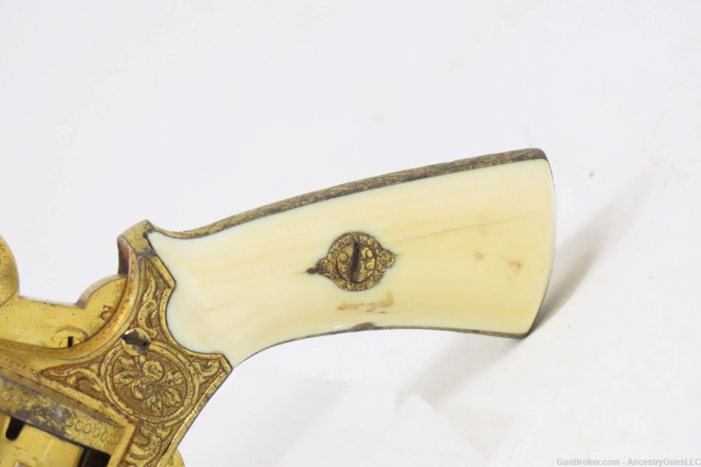 GOLD, ENGRAVED, IVORY Leather CASED Antique 5mm PINFIRE Revolver Lefaucheux-img-6