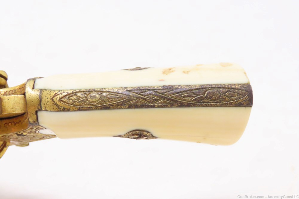GOLD, ENGRAVED, IVORY Leather CASED Antique 5mm PINFIRE Revolver Lefaucheux-img-10