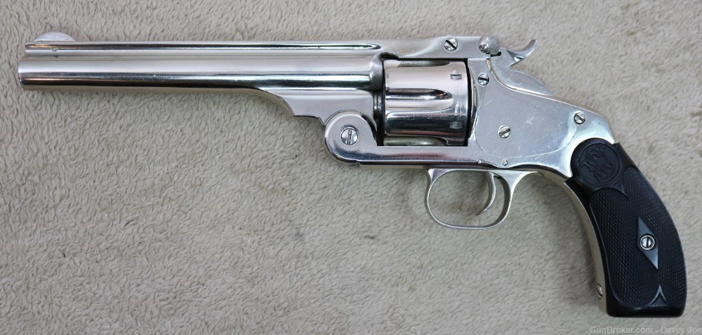 Beautiful Antique Smith & Wesson New Model No 3 44 Russian nickel 6 1/2"-img-1