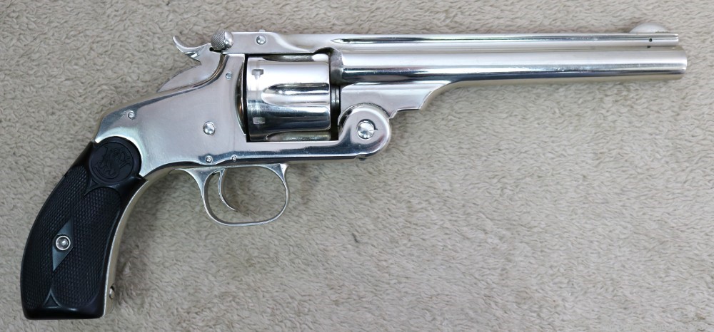 Beautiful Antique Smith & Wesson New Model No 3 44 Russian nickel 6 1/2"-img-0
