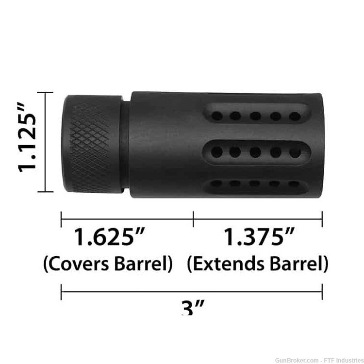 FTF Industries Inc. 9mm Mini Ported 3" Barrel Cover Fake Suppressor 1/2x28 -img-2