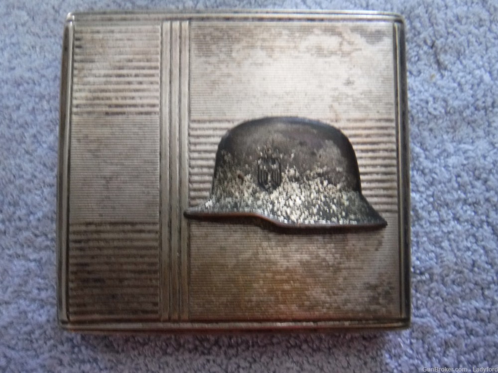 wwii erman cigarette case heer helmet army silver plated nickle-img-0