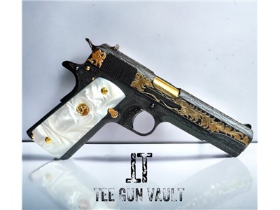 CUSTOM COLT 1911 GOVERNMENT FULLY ENGRAVED, BLUED W/  24K GOLD PLATED PARTS