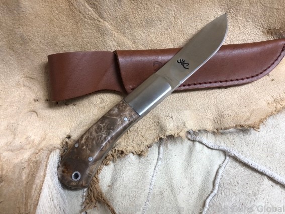 BROWNING SEMI-SKINNER KNIFE WALNUT BURL HANDLE-img-1