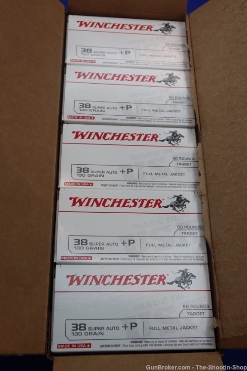 Winchester 38 SUPER Pistol Ammunition 500RD Ammo Case 130GR FMJ Auto +P New-img-1