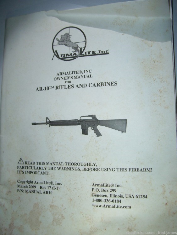 AR-10 Owner's Manual, 2009, Armalite-img-0