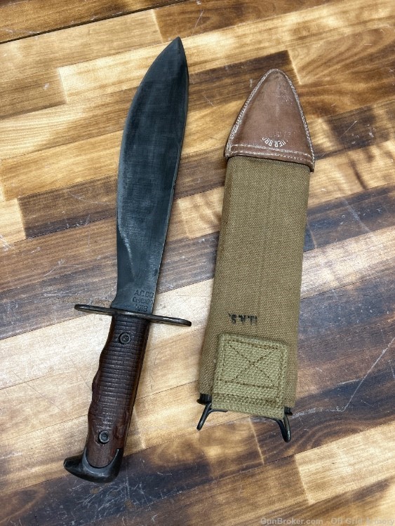 WWI Mod 1917 CT Acco Chicago 1918 Bolo Knife + Bauer Bros 1918 Scabbard -img-1