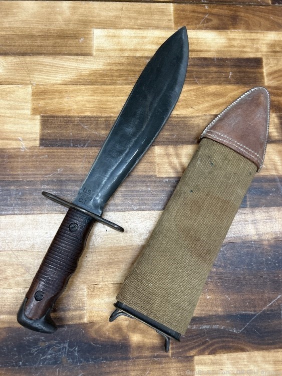 WWI Mod 1917 CT Acco Chicago 1918 Bolo Knife + Bauer Bros 1918 Scabbard -img-0