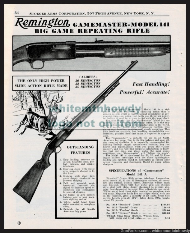 1951 REMINGTON  Gamemaster Model 14  Big GAme Rifle Original PRINT AD-img-0
