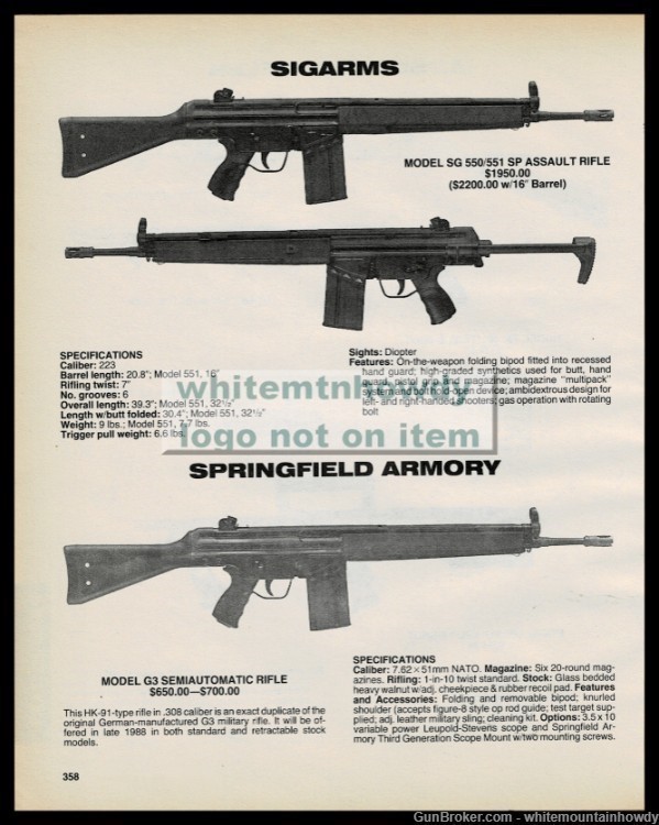 1989 SIGARMS SG 550/551 SP Assault Rifle PRINT AD w/SPRINGFIELD ARMORY G3-img-0