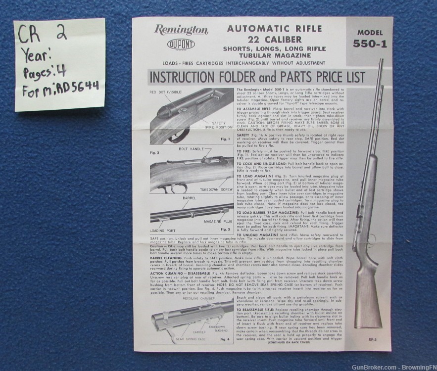 Vintage Remington Model 550 Owners Instruction Manual -img-0