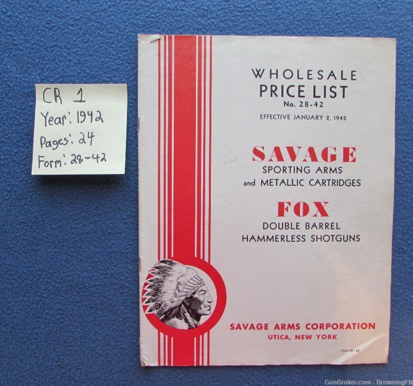 Vintage 1942 Savage Fox Wholesale Price List Catalog-img-0