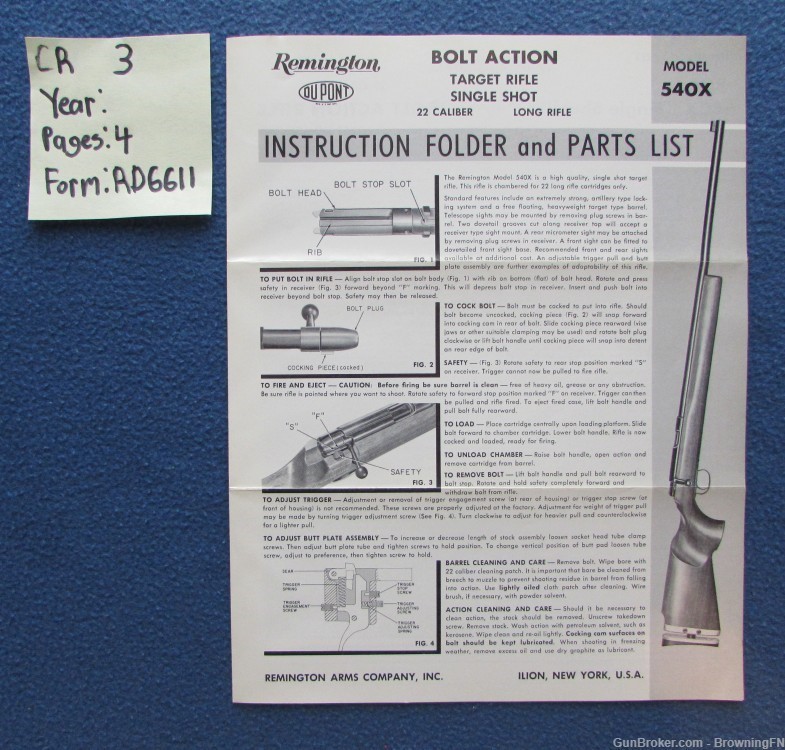 Vintage Remington Model 540X Owners Instruction Manual -img-0