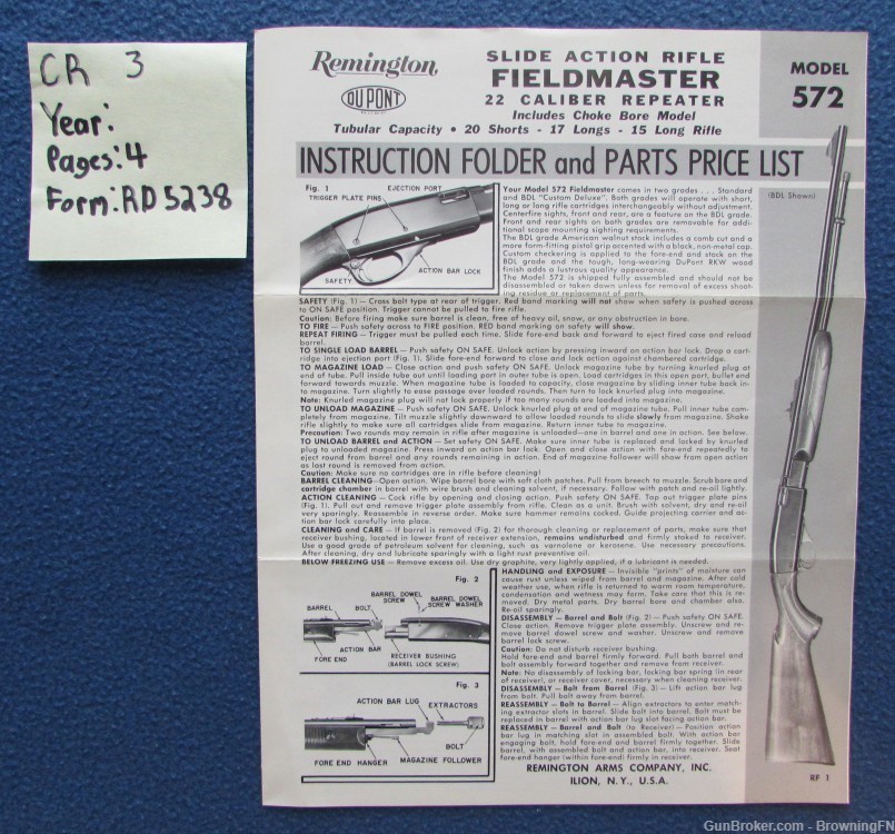 Vintage Remington Model 572 Owners Instruction Manual -img-0