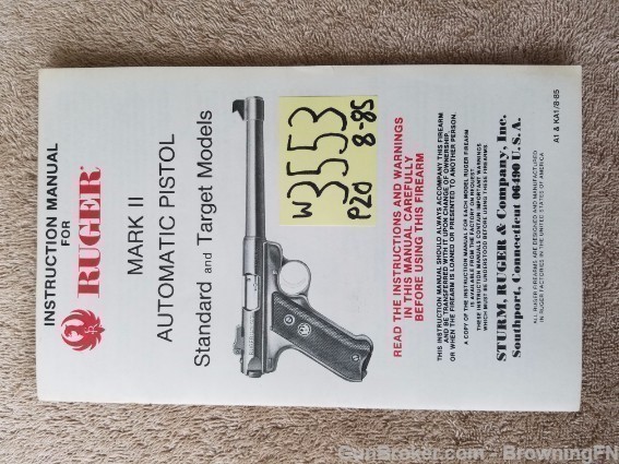 Orig Ruger MK2 Auto Target Owners Instruction Manual 08/85-img-0