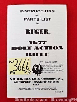 Orig Ruger M-77 Owners Instruction Manual 05-1977-img-0