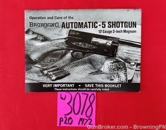 Orig Browning Auto-5 A-5 Owners Manual 1972-img-0
