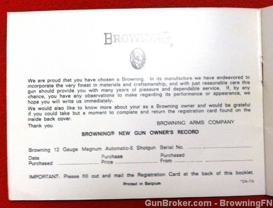 Orig Browning Automatic-5 Shotgun Manual 1976-img-1