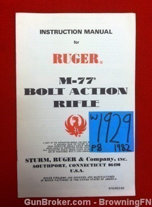 Orig Ruger M-77 Owners Instruction Manual 1982-img-0