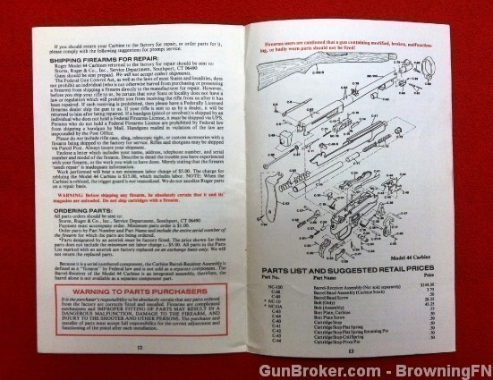 Orig Ruger Model 44 Owners Instruction Manual 1982-img-1