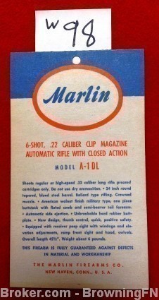 Orig Marlin Model A-1DL .22 Hang Tag Flyer 22-img-0