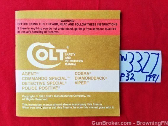 Orig Colt Cobra Commando Owners Manual 1991-img-0