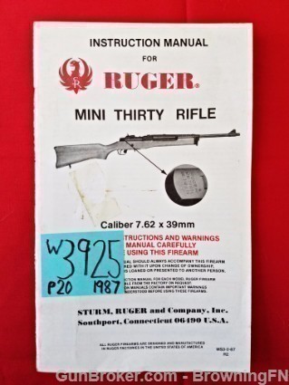 Orig Ruger Mini Thirty Owners Instruction Manual 1987-img-0