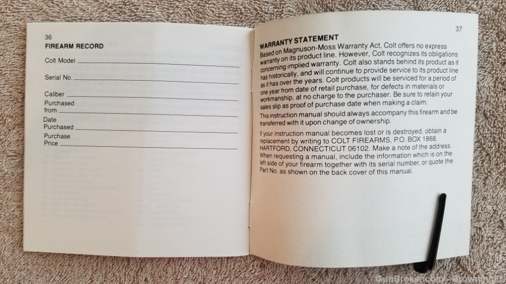 Orig Colt Service Model Ace Owners Instruction Manual 1981-img-1