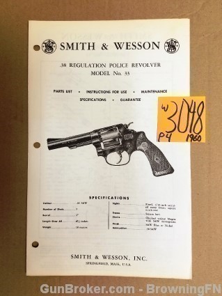 Orig S&W Model 33 Owners Instruction Manual 1960-img-0
