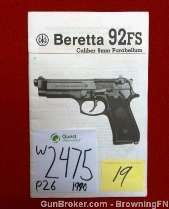 Orig Beretta 92FS 9mm Owners Instruction Manual 1990-img-0