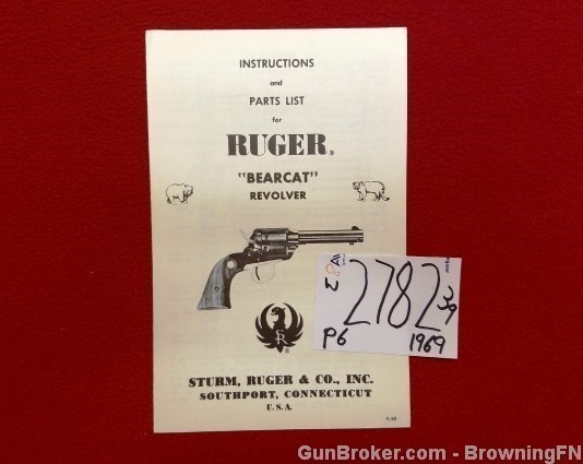 Orig Ruger Bearcat Revolver Owners Manual 1969-img-0