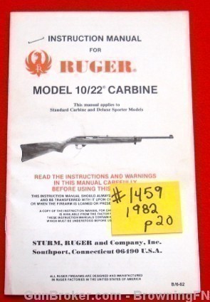 Orig Ruger Owners Instruction Manual Mod 10/22 Carbine 1982-img-0