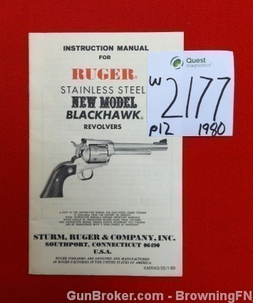 Orig Ruger Blackhawk Owners Instruction Manual 1980-img-0