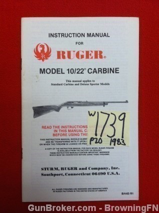 Orig Ruger Model 10/22 Owners Instruction Manual 1983-img-0