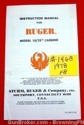 Ruger Owners Instruction Manual Model 10/22 Carbine 1978 .22-img-0