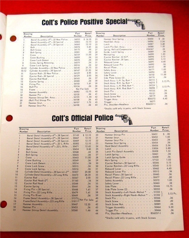 Orig Colt Parts Price List Handgun, Long Gun-img-1
