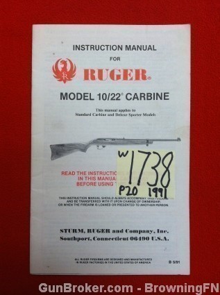 Orig Ruger Model 10/22 Owners Instruction Manual 1991-img-0