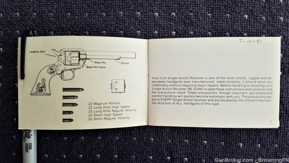 Orig Colt Peacemaker New Frontier Owners Instruction Manual 1991-img-1
