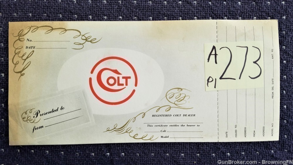 Orig Colt Registered Dealer Card-img-0