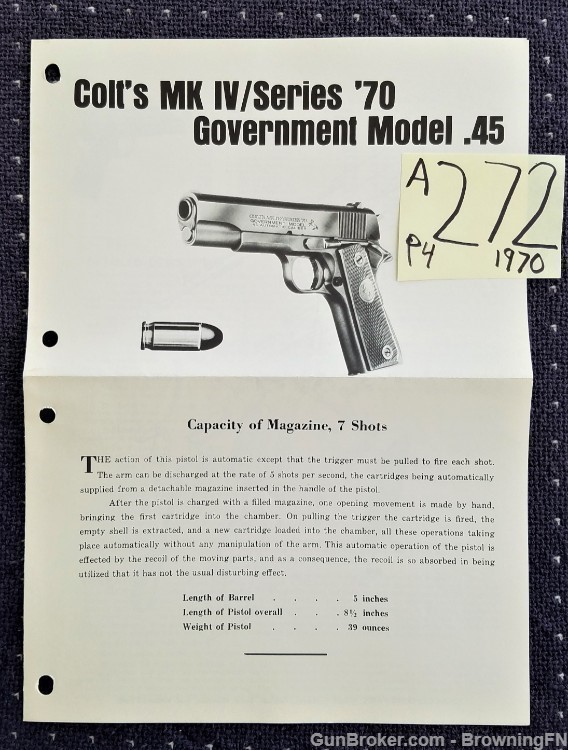 Orig Colt Government Model Owners Instruction Manual 1970-img-0