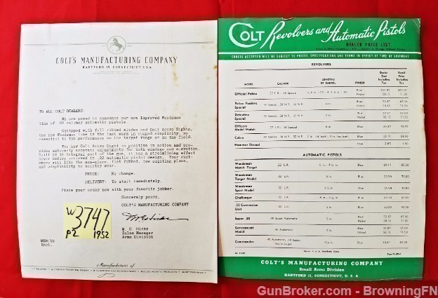 Orig Colt Dealer's Price List 1952-img-0