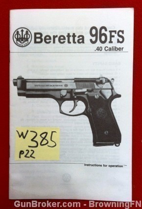 Beretta Model 96 FS 96FS .40 Owners Instruction Manual 5-92-img-0