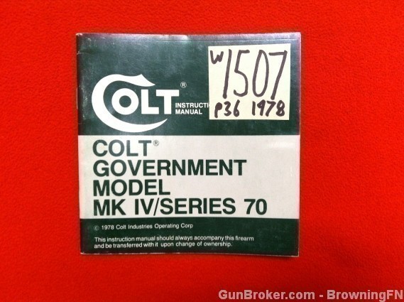 Orig Colt Government Model 70 Owners Manual 1978-img-0