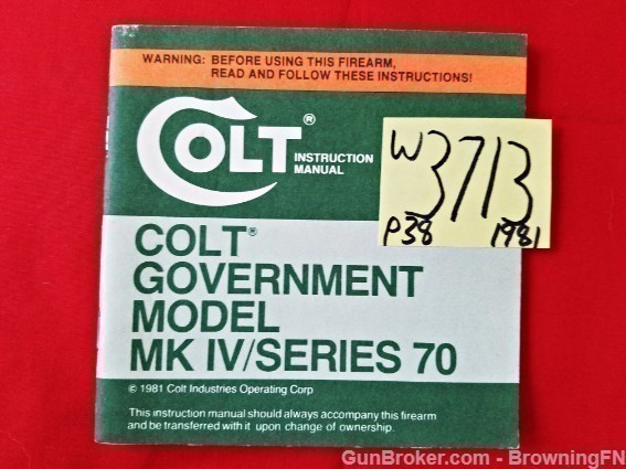 Orig Colt Government Model Owners Manual 1981-img-0