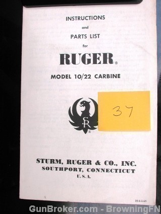 1969 Ruger 10/22 ten .22 Owners Manual Instruction-img-0