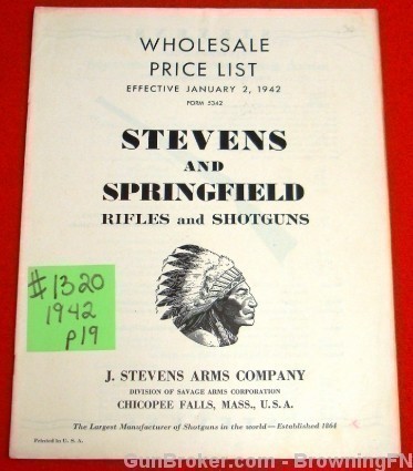 Orig Stevens Springfield 1942 Price List All Model-img-0