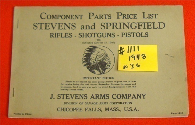 Orig Stevens and Springfield Parts Price List 1948-img-0